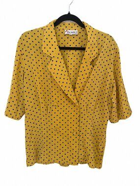 Jac Dale Vintage Golden Yellow and Navy Blue Star Pattern Double Breasted Blouse